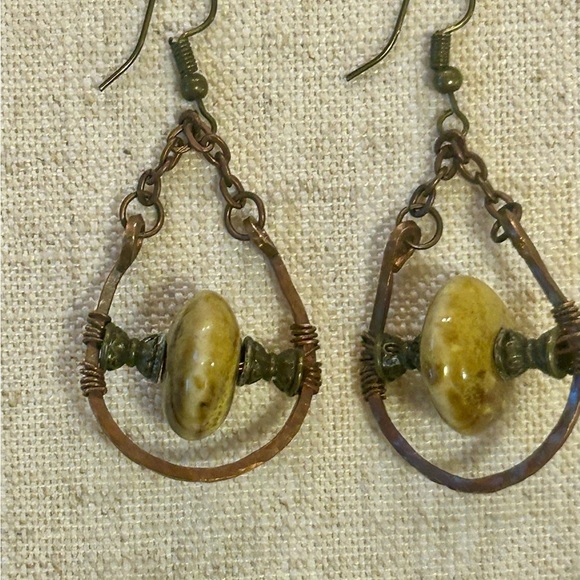 Artisan Jewelry - Handcrafted Copper & Stone Dangle Earrings – Boho Rustic